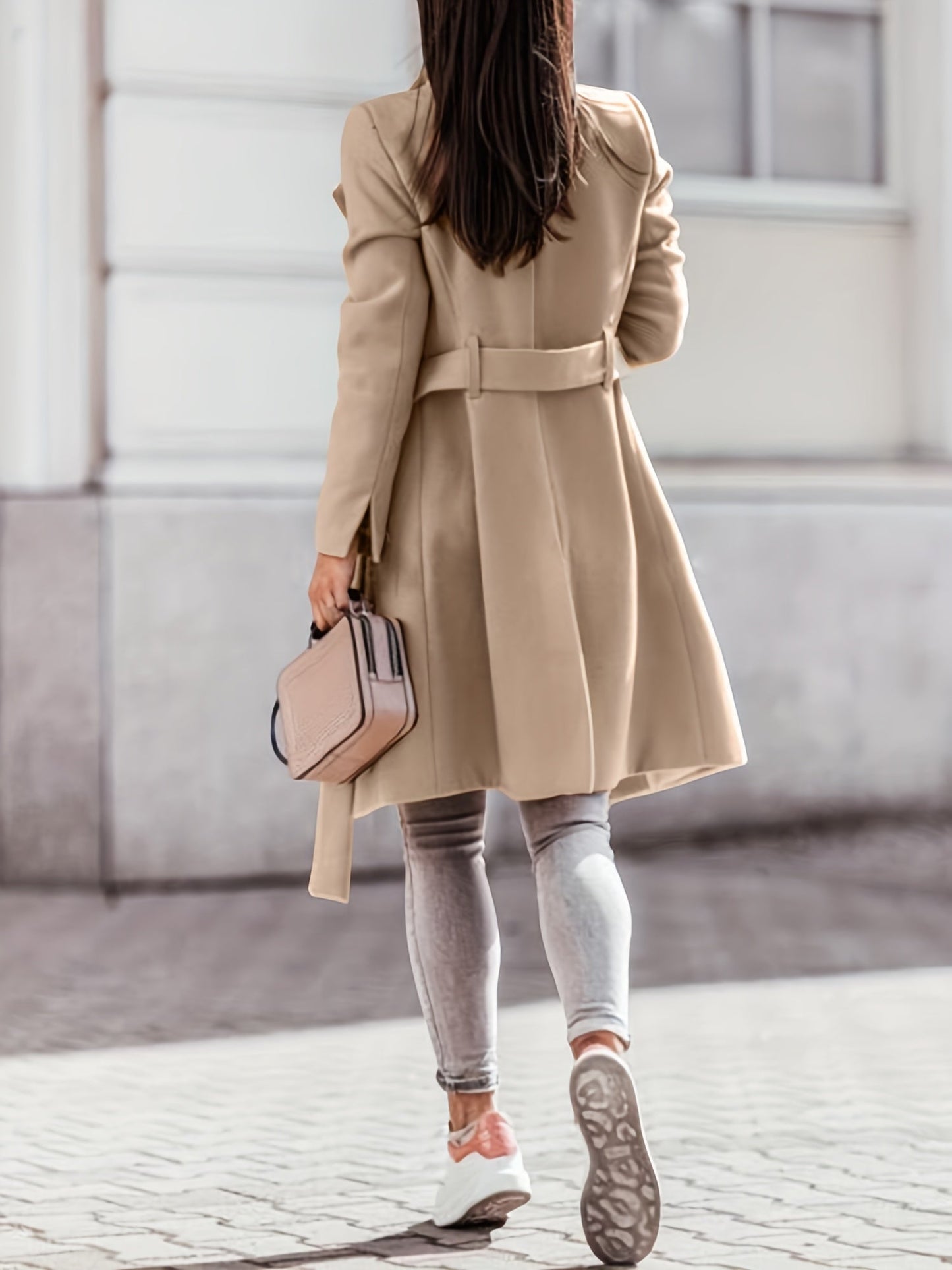 Women's Wool Trench Coat Double-Breasted Warm