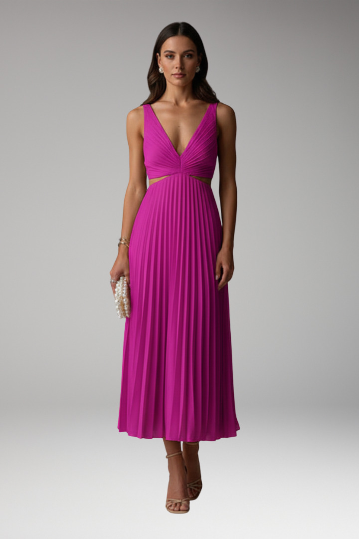 Women's V-Neck Dress Pleated Skirt