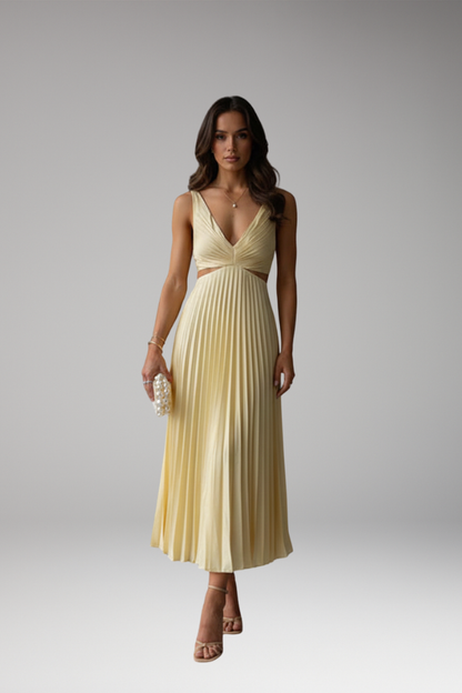 Women's V-Neck Dress Pleated Skirt