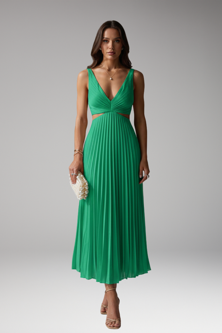 Women's V-Neck Dress Pleated Skirt