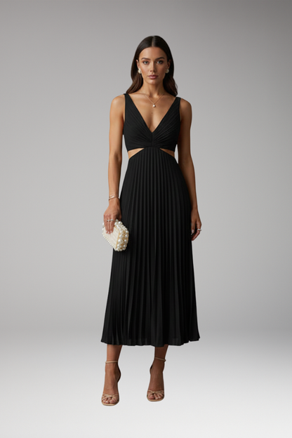 Women's V-Neck Dress Pleated Skirt