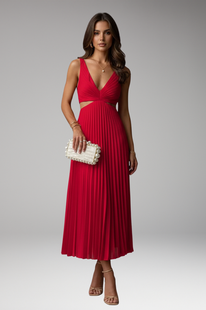 Women's V-Neck Dress Pleated Skirt