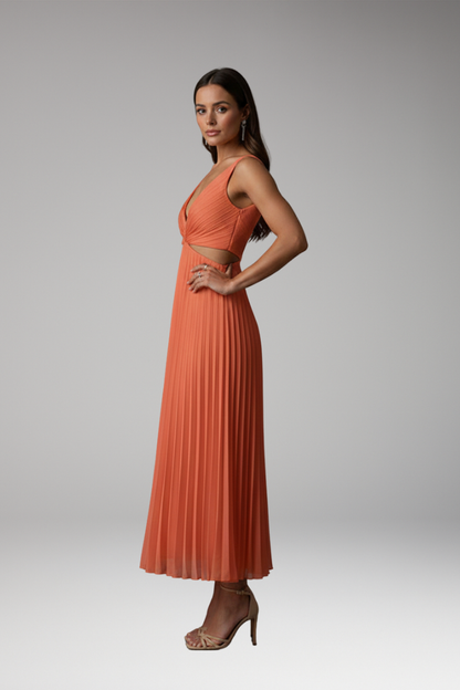 Women's V-Neck Dress Pleated Skirt