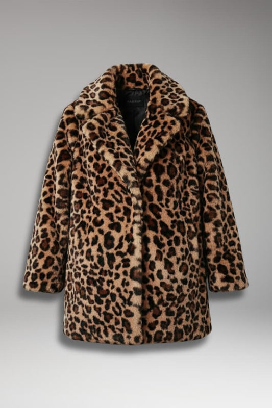 Women's Faux Fur Leopard Print Coat - VibreMode