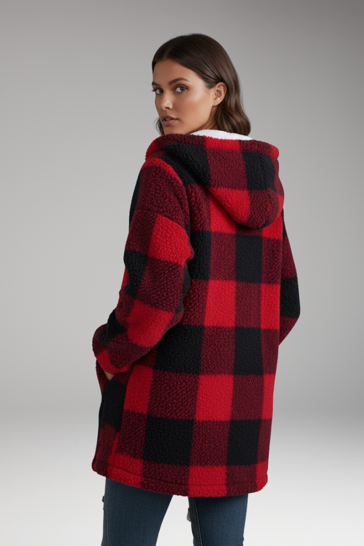 Women's Hooded Zip Coat Check Pattern