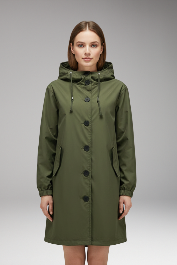 Women's Hooded Jacket Button Closure
