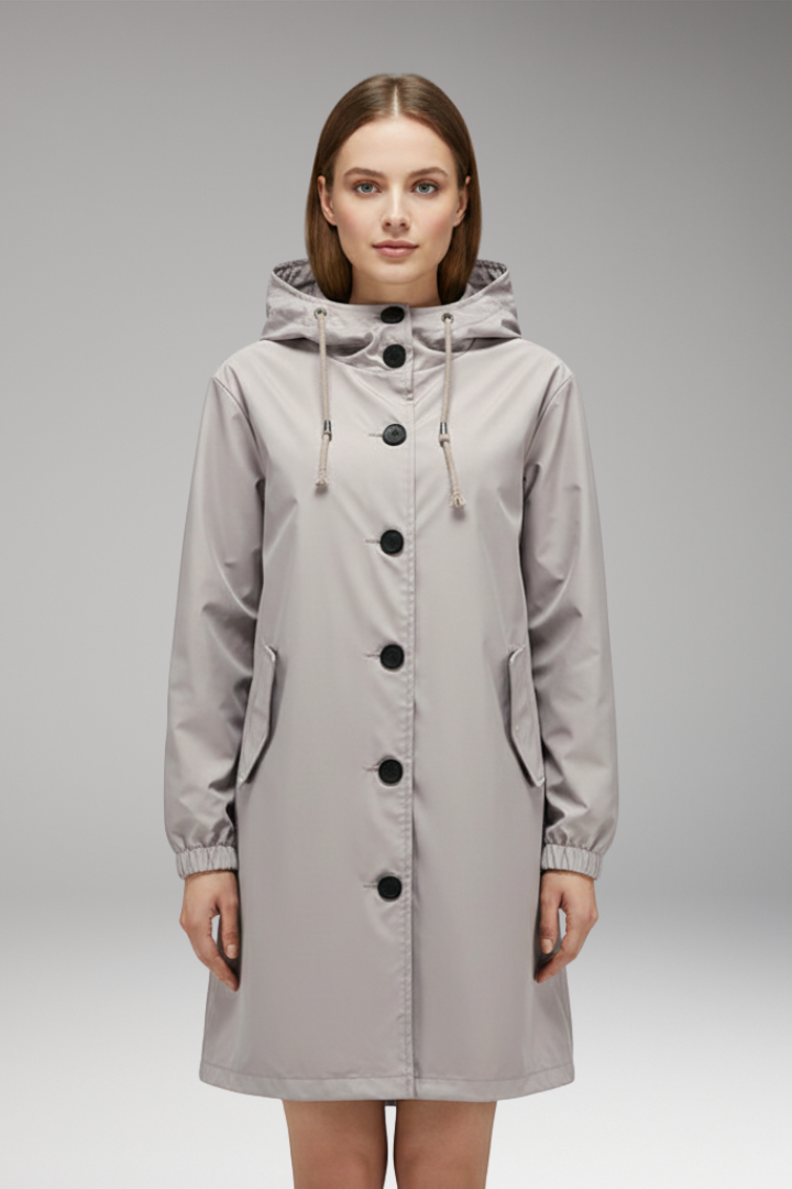 Women's Hooded Jacket Button Closure
