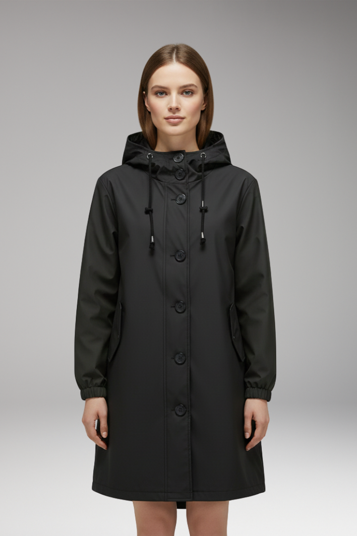 Women's Hooded Jacket Button Closure