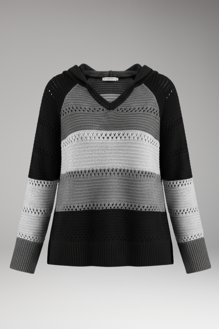 Women's V-Neck Hoodie Ribbed Hem - VibreMode