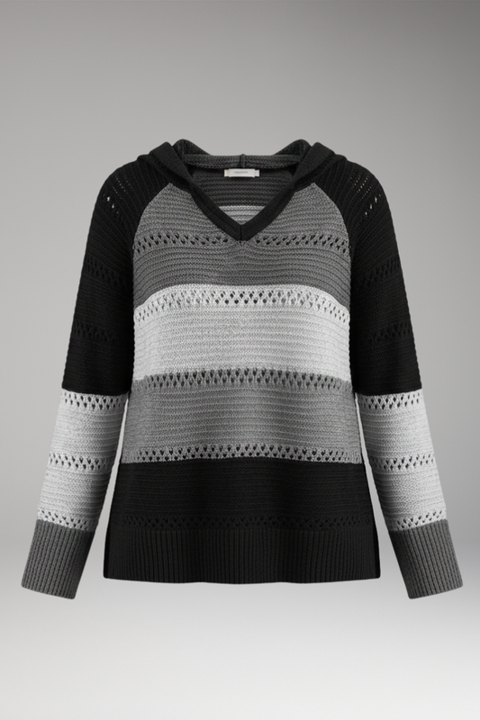 Women's V-Neck Hoodie Ribbed Hem - VibreMode
