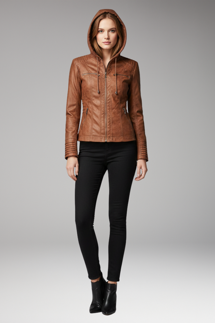 Women's Hooded Jacket Front Zip Closure
