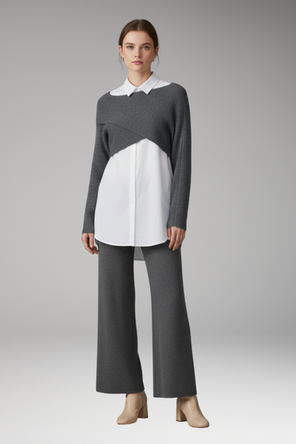 Women's Knit Cropped Sweater Wide Leg Pants Set