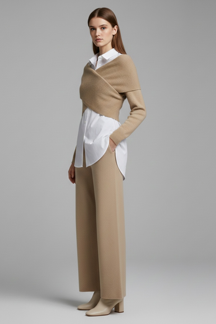 Women's Knit Cropped Sweater Wide Leg Pants Set