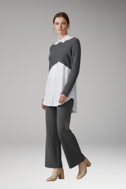 Women's Knit Cropped Sweater Wide Leg Pants Set