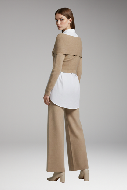 Women's Knit Cropped Sweater Wide Leg Pants Set