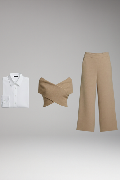 Women's Knit Cropped Sweater Wide Leg Pants Set - VibreMode