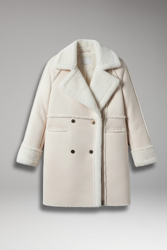 Women's Faux Fur Trim Long Coat Button Front - VibreMode