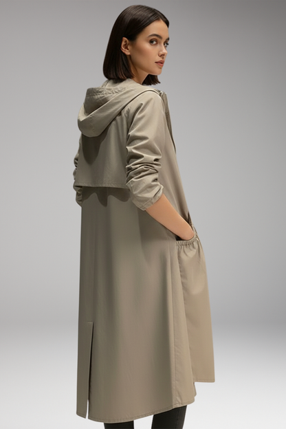 Women's Hooded Long Coat Front Zipper