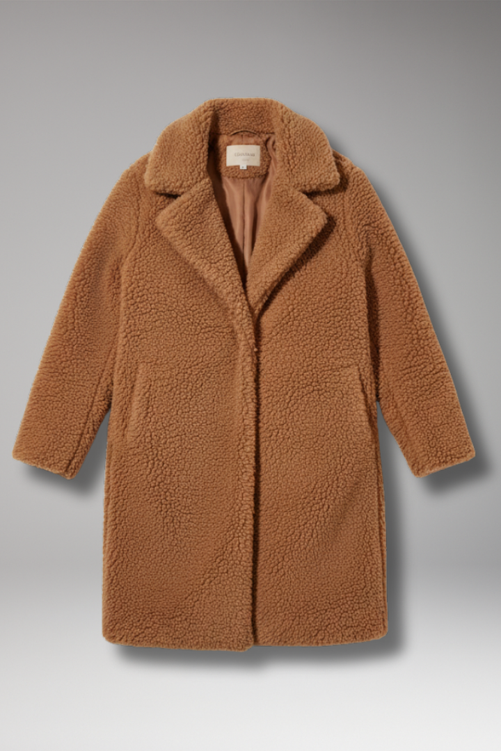 Women's Lapel Collar Long Coat Textured Outer - VibreMode