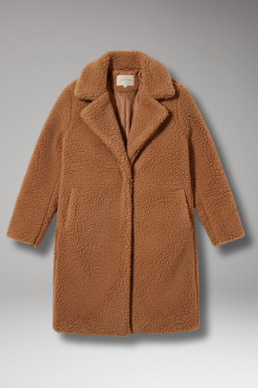Women's Lapel Collar Long Coat Textured Outer - VibreMode