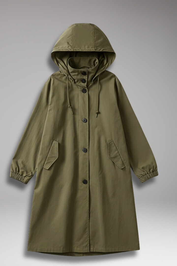 Women's Hooded Button Coat - VibreMode