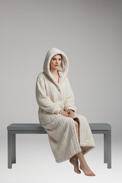 Women's Hooded Bathrobe Cotton Long Button Front Pockets