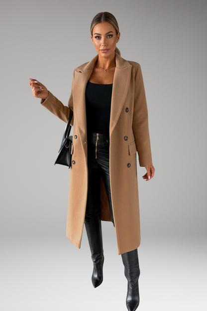 Women's Notched Lapel Overcoat Two Row Button Front
