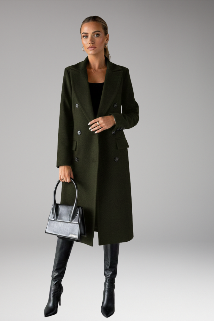 Women's Notched Lapel Overcoat Two Row Button Front