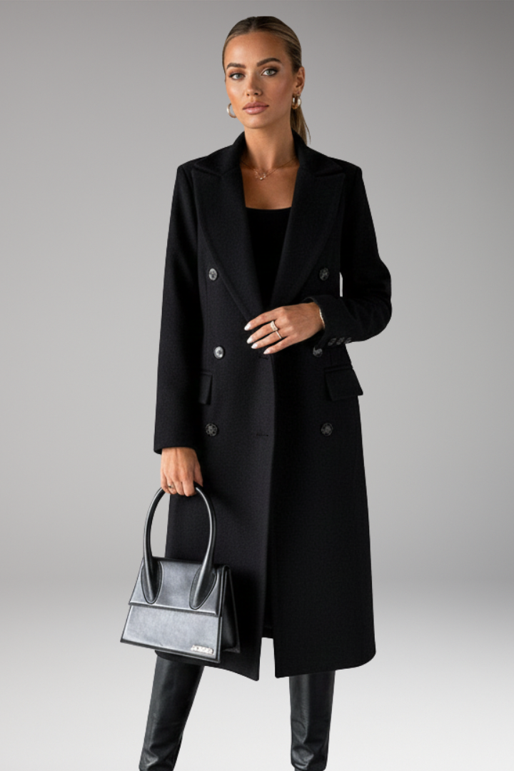 Women's Notched Lapel Overcoat Two Row Button Front