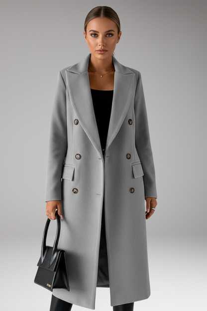 Women's Notched Lapel Overcoat Two Row Button Front