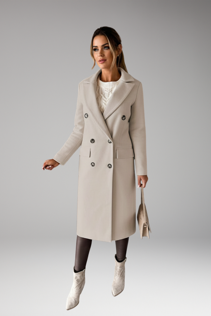 Women's Notched Lapel Overcoat Two Row Button Front