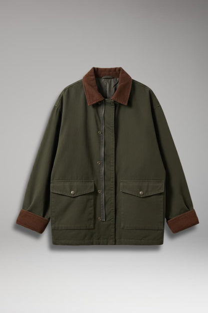 Women's Oversized Button Jacket Contrast Collar - VibreMode