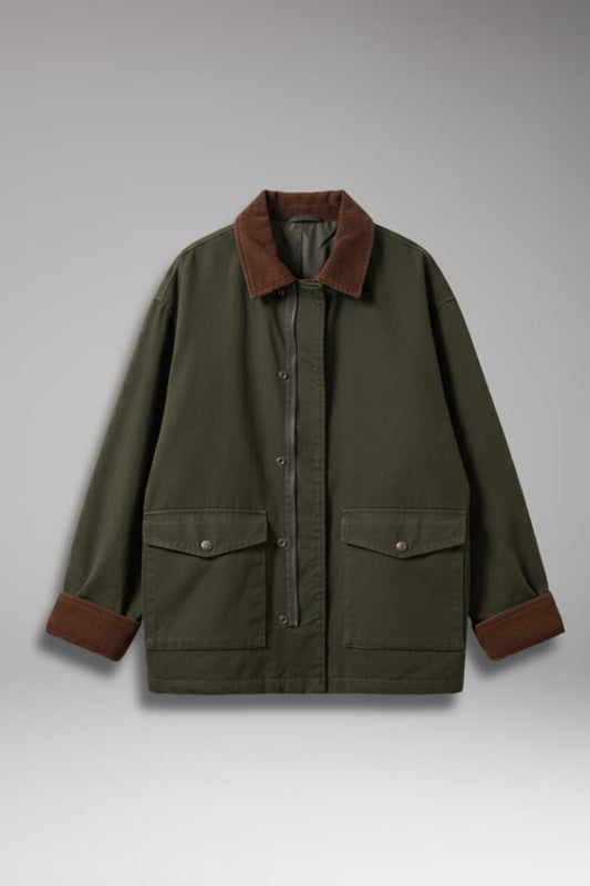 Women's Oversized Button Jacket Contrast Collar - VibreMode