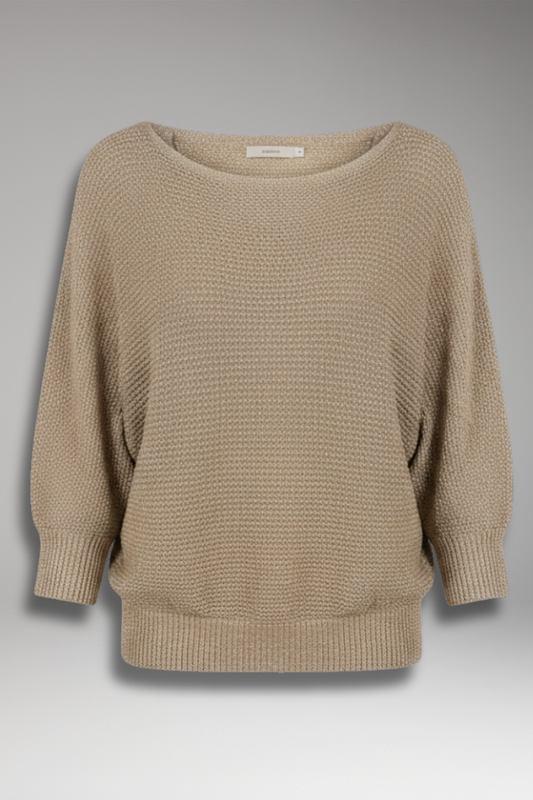 Women's Pullover Sweater Wide Neckline Ribbed Edges - VibreMode