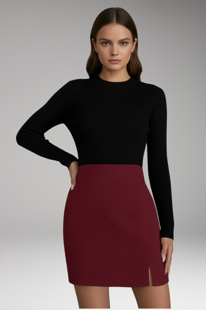 Women's Zipper Skirt Slit Hem Mini
