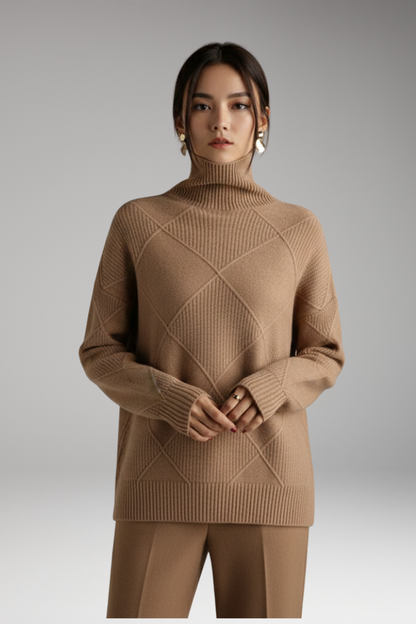 Women's Turtleneck Sweater Textured Knit Ribbed Cuffs