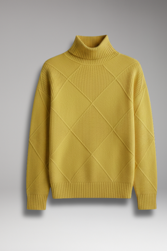Women's Turtleneck Sweater Textured Knit Ribbed Cuffs - VibreMode