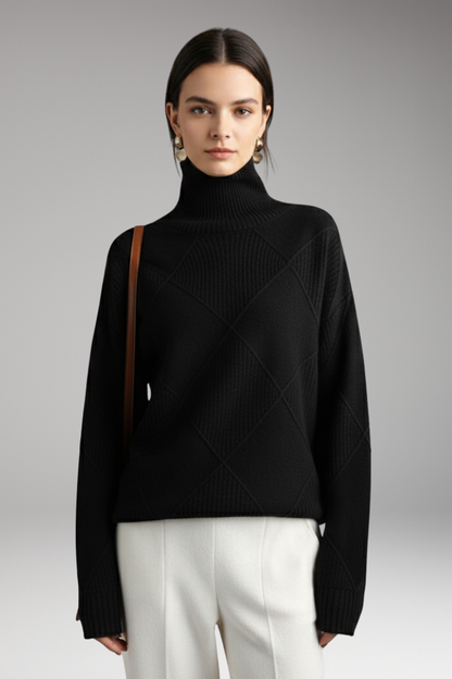 Women's Turtleneck Sweater Textured Knit Ribbed Cuffs