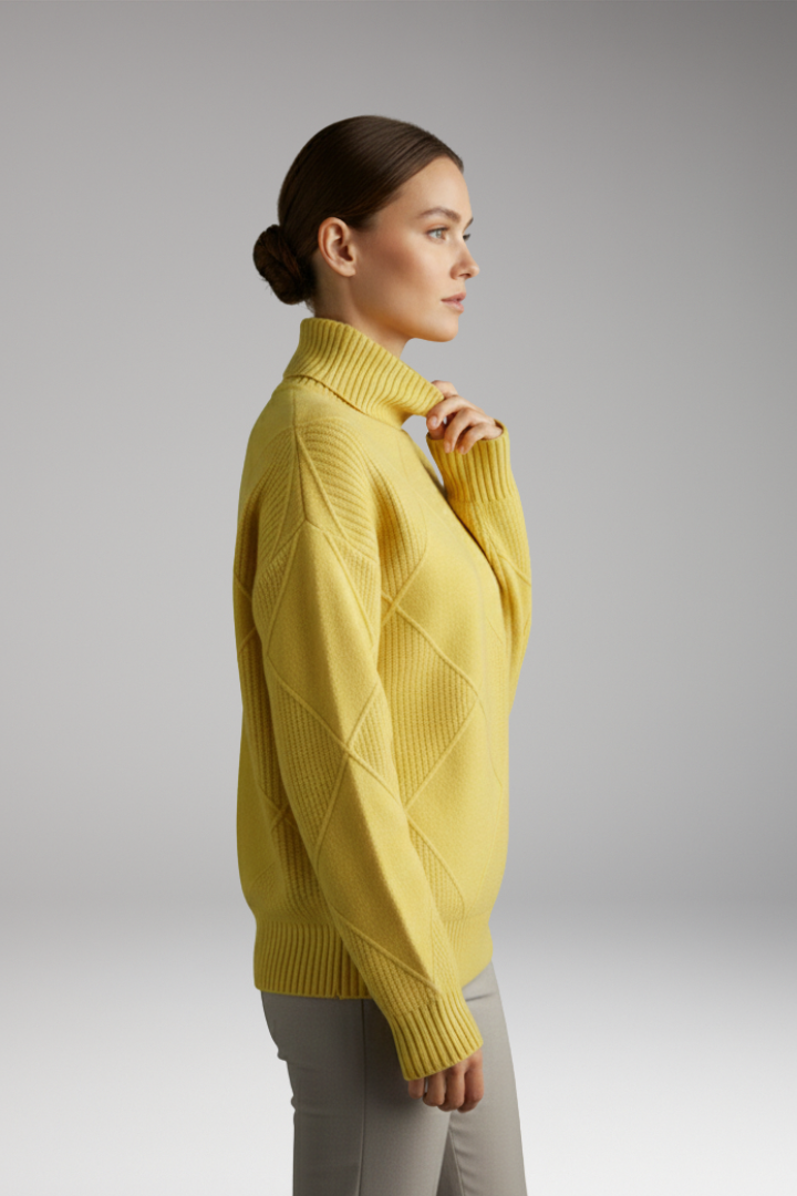Women's Turtleneck Sweater Textured Knit Ribbed Cuffs