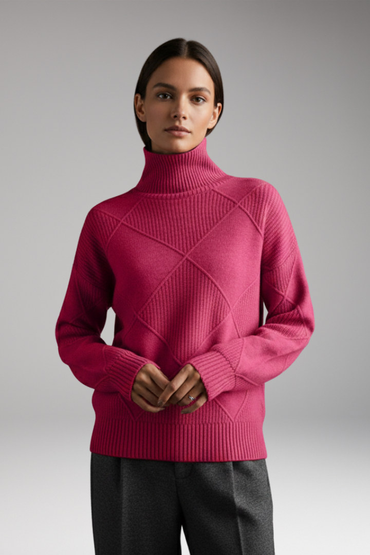 Women's Turtleneck Sweater Textured Knit Ribbed Cuffs