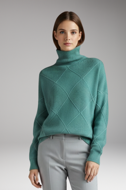 Women's Turtleneck Sweater Textured Knit Ribbed Cuffs