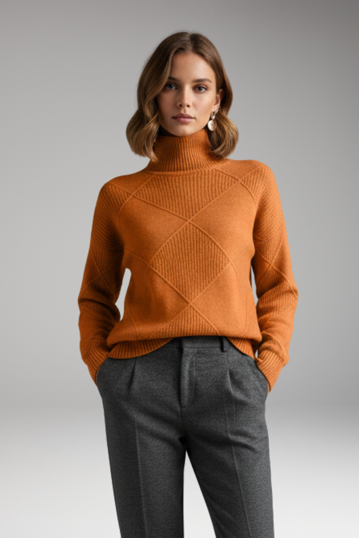Women's Turtleneck Sweater Textured Knit Ribbed Cuffs