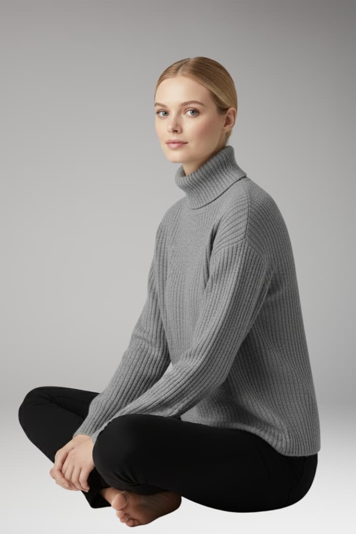 Women's Turtleneck Sweater Long Sleeves Ribbed Neckline