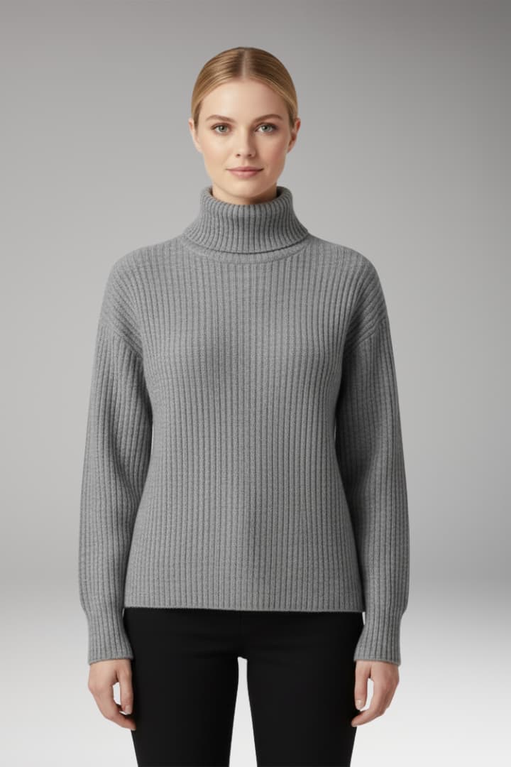 Women's Turtleneck Sweater Long Sleeves Ribbed Neckline