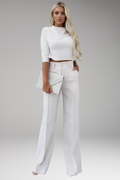 Women's Two Piece Crop Straight Pants Set