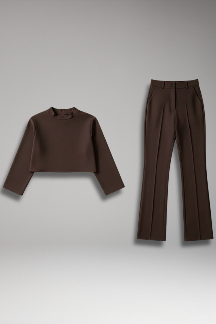 Women's Two Piece Crop Straight Pants Set - VibreMode