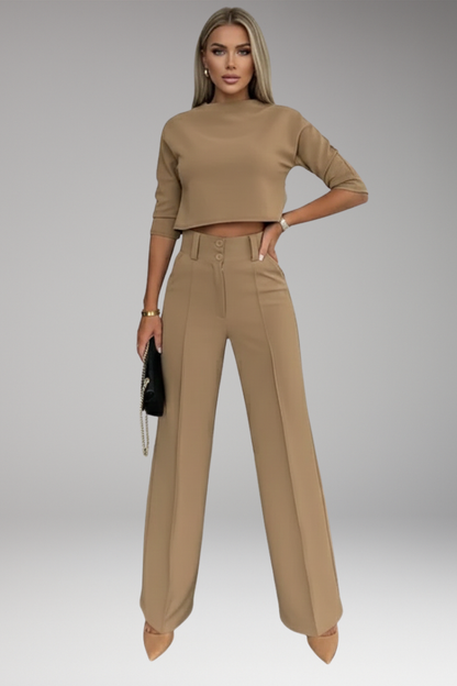 Women's Two Piece Crop Straight Pants Set