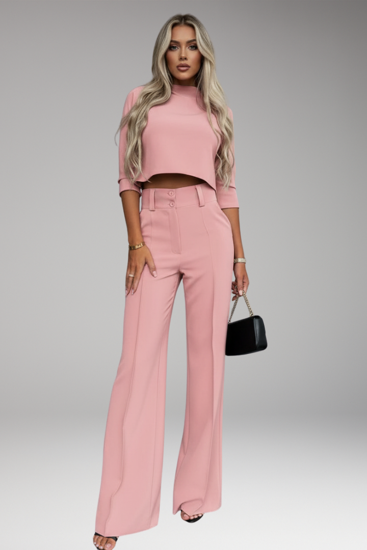 Women's Two Piece Crop Straight Pants Set