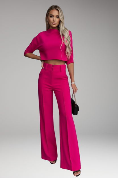 Women's Two Piece Crop Straight Pants Set