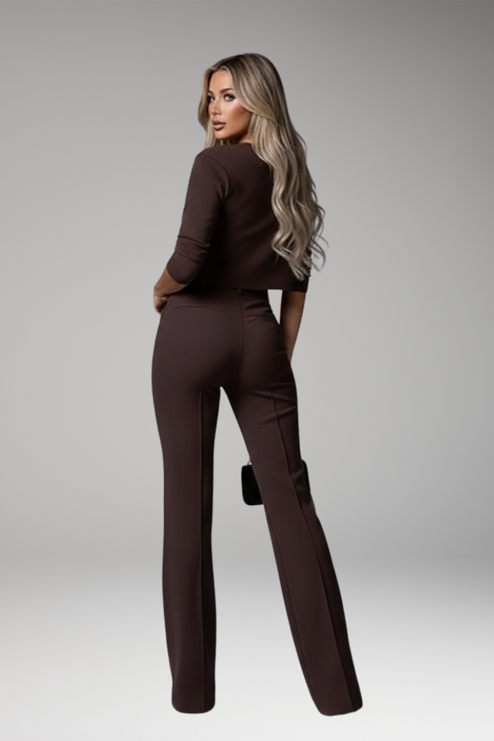 Women's Two Piece Crop Straight Pants Set